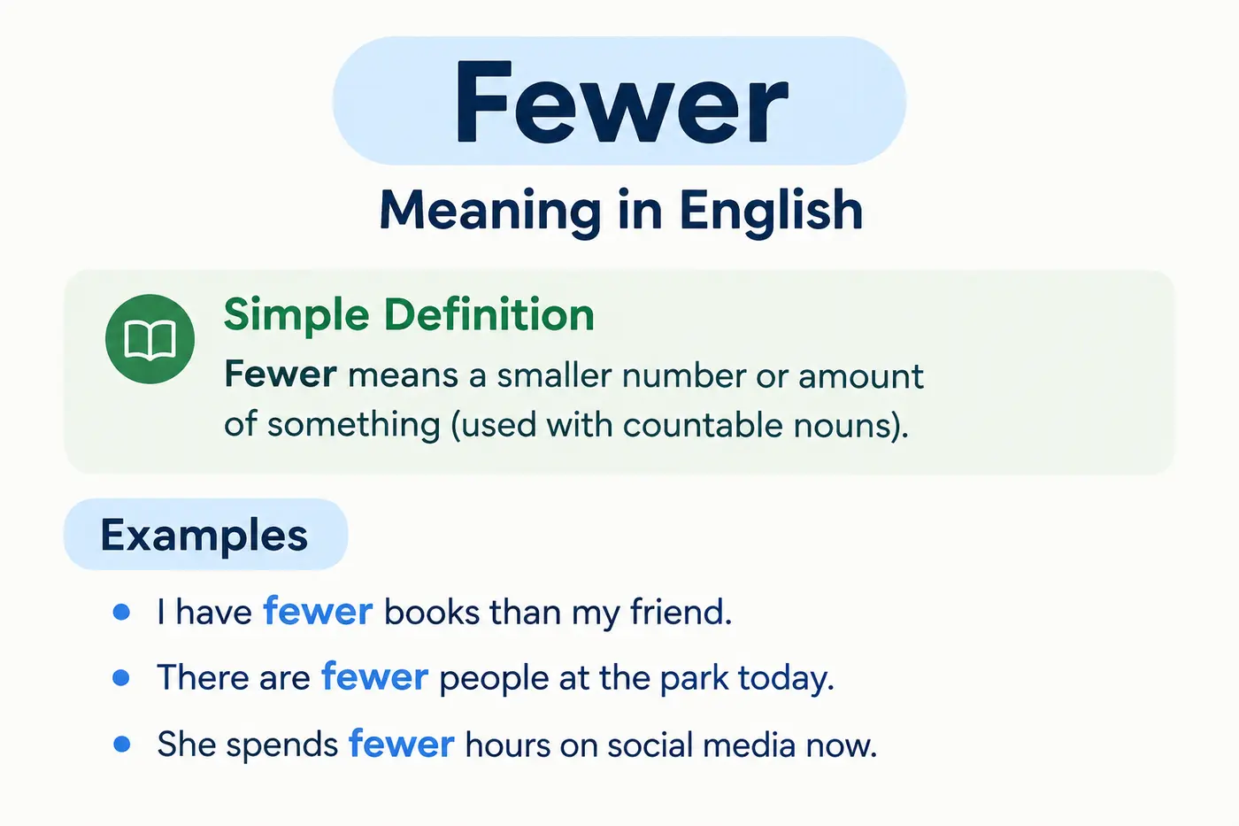 fewer meaning in english simple definition and examples